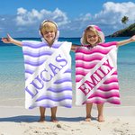 Personalized Colorfu Wavy Stripes Name Soft Quick Dry Kid Hooded Beach Towel Summer Beach Vacation Travel Birthday Gift for Boys Girls