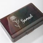 Personalised Birth Flower Rainbow-Coloured Portable Weekly Pill Organizer Box with Name Medication Storage Daily Travel Gift for Family Friends