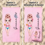 Personalisiertes saugfähiges Cartoon Mädchen Strandtuch mit Geburtsblume und Namen Mehrfarbiges weiches Handtuch Urlaub Strand Geschenk für Freunde