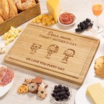 Personalisierte gravierte Linie Zeichnung Cartoon Charakter Fsc Bambus Charcuterie Schneidebrett mit Saft Rille und Namen Muttertag Geschenk für Mama
