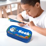Personalized Cartoon Blowfish Lobster Ocean Animals Double-Layer Oxford Pencil Case with Name and Zipper School Supply Back to School Gift for Kids