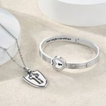 Personalizada Birthstone Cruz Llave Collar Desbloquear Corazón Pulsera Set con Texto Grabado Bautizo Cumpleaños Aniversario Regalo para Mujeres Creyentes