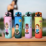Personalisierte Cartoon-Charakter Geburtsblume Sport-Trinkflasche mit Skala und Namen 1000 ml Geburtstag Geschenk für Familie