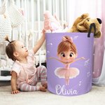 Personalizzato Cartoon Ballet Girl Grande cesto impermeabile per la biancheria con nome Nursery Decor Regalo di compleanno per le amanti della ballerina