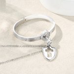 Personalizada Birthstone Cruz Llave Collar Desbloquear Corazón Pulsera Set con Texto Grabado Bautizo Cumpleaños Aniversario Regalo para Mujeres Creyentes