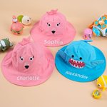 Personalized Childlike Flamingo Shark Kid Sun Hat with Embroidered Name Outdoor Activities Summer Travel Gift for Boys Girls