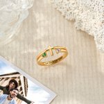 Personlig Double Birthstones Cross Ring Dainty Smykker med gravert tekst Bursdag Jubileum Gave til kristne kvinner par