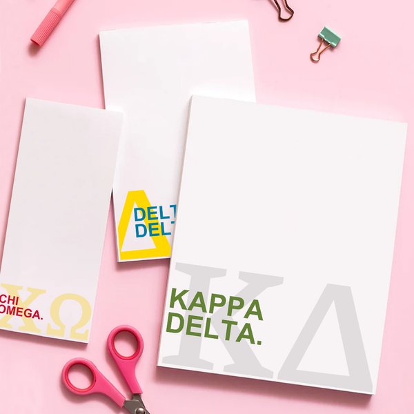 Personalized Colored Sorority Greek Letter Notepad Graduation School Office Stationary Supplies Gift for Friend Girls | Callie × Affinity Licensing