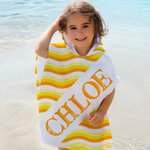 Personalized Colorfu Wavy Stripes Name Soft Quick Dry Kid Hooded Beach Towel Summer Beach Vacation Travel Birthday Gift for Boys Girls