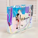 Borsa tote personalizzata impermeabile trasparente neon laser stile Y2K con personaggio cartone animato e nome regalo di compleanno per donne