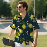 Personalisiertes Hawaiihemd mit Zitrone-Muster Porträtfoto Weiches Shirt Strand Party Urlaub Geburtstag Geschenk für Herren Freunde Reisen-Liebhaber