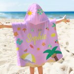 Personalized Fruits Palm Tree Marine Animals Soft Quick Dry Kid Hooded Beach Towel with Name Summer Vacation Travel Birthday Gift for Boys Girls