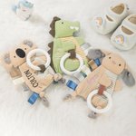 Personalized Cute Dino Rabbit Koala Teether Crinkle Baby Security Blanket with Embroidered Name Birthday Baby Shower Gift for Newborns