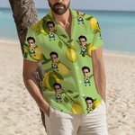 Personalisiertes Hawaiihemd mit Zitrone-Muster Porträtfoto Weiches Shirt Strand Party Urlaub Geburtstag Geschenk für Herren Freunde Reisen-Liebhaber