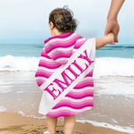 Personalized Colorfu Wavy Stripes Name Soft Quick Dry Kid Hooded Beach Towel Summer Beach Vacation Travel Birthday Gift for Boys Girls