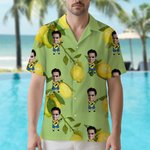 Personalisiertes Hawaiihemd mit Zitrone-Muster Porträtfoto Weiches Shirt Strand Party Urlaub Geburtstag Geschenk für Herren Freunde Reisen-Liebhaber