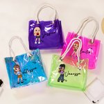 Borsa tote personalizzata impermeabile trasparente neon laser stile Y2K con personaggio cartone animato e nome regalo di compleanno per donne