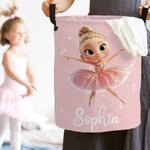Personalizzato Cartoon Ballet Girl Grande cesto impermeabile per la biancheria con nome Nursery Decor Regalo di compleanno per le amanti della ballerina