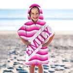 Personalized Colorfu Wavy Stripes Name Soft Quick Dry Kid Hooded Beach Towel Summer Beach Vacation Travel Birthday Gift for Boys Girls