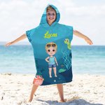Personlig val delfin hav djur tecknad karaktär mjuk huva strandhandduk med namn födelsedag sommar semester pool party present för pojkar flickor