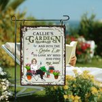 Gepersonaliseerd Retro Tuin Cartoon Karakter Verticaal Metalen Bord met Naam Tuindecor Verjaardagscadeau voor Oma Mam Tuinier Liefhebber