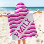 Personalized Colorfu Wavy Stripes Name Soft Quick Dry Kid Hooded Beach Towel Summer Beach Vacation Travel Birthday Gift for Boys Girls