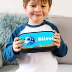 Personalized Cartoon Blowfish Lobster Ocean Animals Double-Layer Oxford Pencil Case with Name and Zipper School Supply Back to School Gift for Kids
