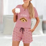 Pyjama à Manches Courtes Personnalisée avec Photos et Texte Cadeau Anniversaire pour Femme Propriétaire d'Animaux de Compagnie