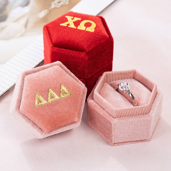 Personalized Greek Letter Sorority Name Velvet Badge Ring Jewelry Box Bid Day Big Little Birthday Gift for Sister Friend | Callie × Affinity Licensing