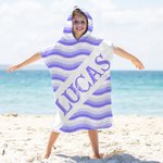 Personalized Colorfu Wavy Stripes Name Soft Quick Dry Kid Hooded Beach Towel Summer Beach Vacation Travel Birthday Gift for Boys Girls