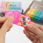 Personalised Birth Flower Rainbow-Coloured Portable Weekly Pill Organizer Box with Name Medication Storage Daily Travel Gift for Family Friends