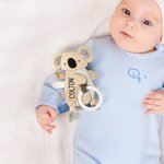 Personalized Cute Dino Rabbit Koala Teether Crinkle Baby Security Blanket with Embroidered Name Birthday Baby Shower Gift for Newborns