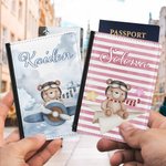 Personalized Cartoon Little Bear Pilot PU Leather Passport Holder with Name Birthday Summer Vacation Holiday Gift for Kids Travel Lovers