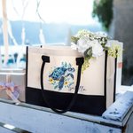 Personalized Floral Sea Turtle Large Reusable Women's Canvas Tote Bag with Name Travel Accessory Birthday Anniversary Gift for Besties Friends