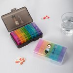 Personalized Birth Flower Cartoon Characters Portable Weekly Pill Organizer Box with Name Daily Travel Storage Medication Gift for Family Friends
