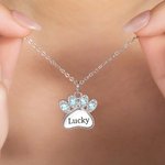 Henkilökohtainen Birthstone Paw Print riipus kaulakoru Dainty korut syntymäpäivä vuosipäivä lahja naisille Pet Lover