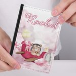 Personalized Cartoon Little Bear Pilot PU Leather Passport Holder with Name Birthday Summer Vacation Holiday Gift for Kids Travel Lovers
