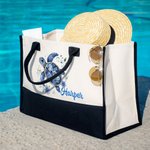 Personalized Floral Sea Turtle Large Reusable Women's Canvas Tote Bag with Name Travel Accessory Birthday Anniversary Gift for Besties Friends