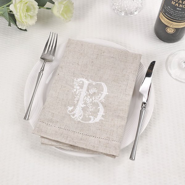 Personalized French Style Floral Monogrammed Linen Napkin with Embroidered Initial Housewarming Wedding Gift for Hostess French Style Lover