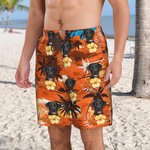 Personalized Hawaiian Theme  Palm Trees Beach Shorts with Pet Photo and Drawstring Summer Travel Vacation Essential Birthday Gift for Men Pet Lovers