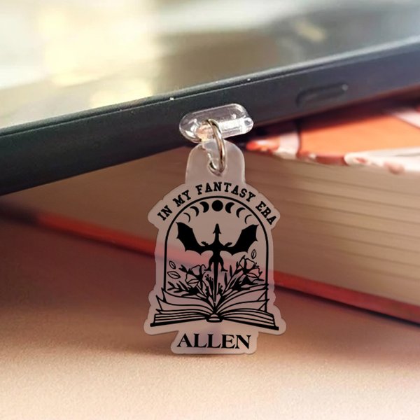 Personalized Book Dragon Charm Anti-Dust Plug Cover Accessory for iPhone Micro USB Type C Device Birthday Gift for Friend Family