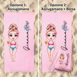 Asciugamano da spiaggia personalizzato in cotone e poliestere con nome, fiore di nascita e personaggio, essenziale per vacanze - Regalo per amiche