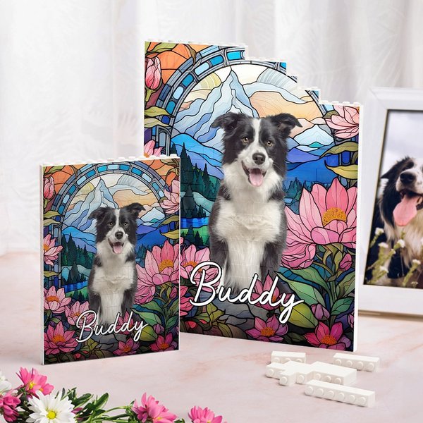 Henkilökohtainen lasimaalaus Kukkainen koira kissa lemmikkieläinten muotokuva tiili palapelit nimi Home Decor Keepsake syntymäpäivälahja lemmikkieläinten ystävälle