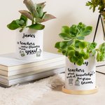 Maceta de Cerámica con Drenaje y Base de Bambú Personalizada con Nombre y Citas Cálidas Regalo del Día del Maestro para Profesores Educadores