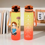 Gepersonaliseerde Cartoon Figuren Geboortebloem 946 ml Motiverende Sport Waterfles met Tijdsmarkering Naam Verjaardagscadeau voor Familie