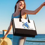 Personalized Floral Sea Turtle Large Reusable Women's Canvas Tote Bag with Name Travel Accessory Birthday Anniversary Gift for Besties Friends