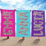 Asciugamano da spiaggia personalizzato con nome e motivo floreale multicolore ad asciugatura rapida oversize regalo di vacanze estive per donne