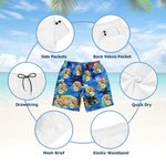 Personalized Hawaiian Theme  Palm Trees Beach Shorts with Pet Photo and Drawstring Summer Travel Vacation Essential Birthday Gift for Men Pet Lovers