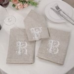 Personalized French Style Floral Monogrammed Linen Napkin with Embroidered Initial Housewarming Wedding Gift for Hostess French Style Lover