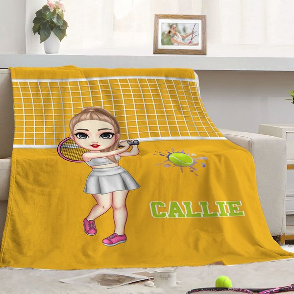 Personalizzato Cartoon Personaggio Tennis Pickle Ball Badminton Coperta morbida con nome Home Decor Regalo di compleanno per uomini donne amanti della palla